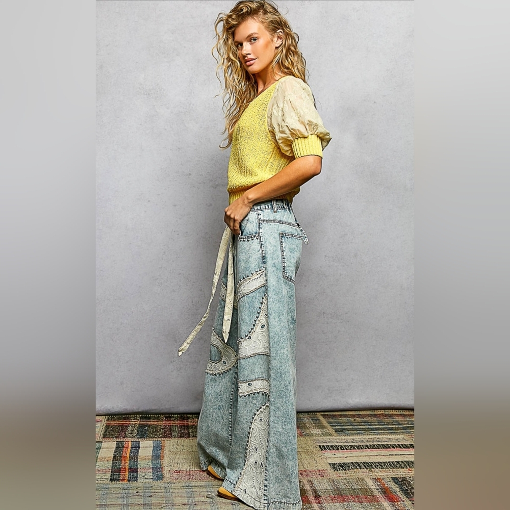 #1227 POL Moonlit Patchwork Wide Leg Denim - Picture 4 of 6